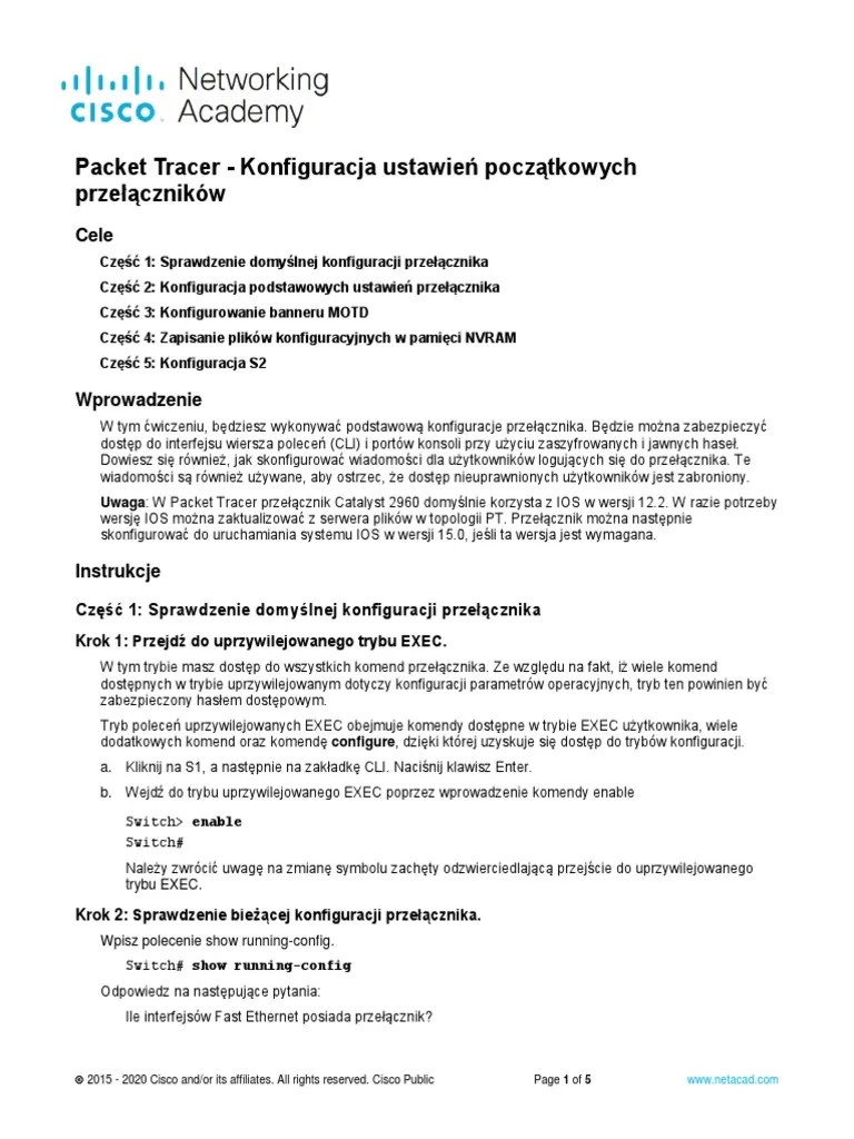 2.5.5 Packet Tracer - Configure Initial Switch Settings - PL PL | PDF