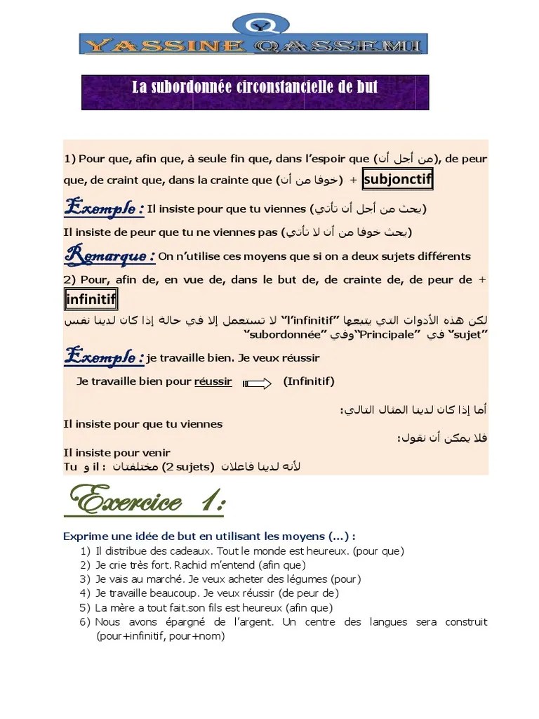 La Subordonnée Circonstancielle De But | PDF