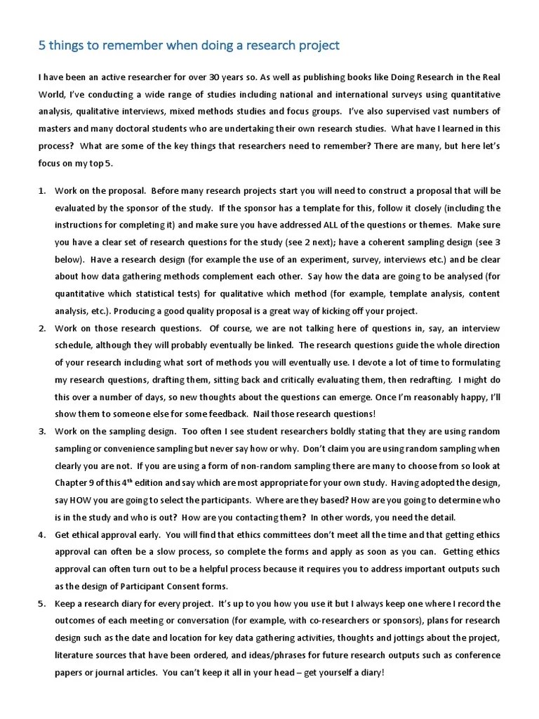 5 Things To Remember When Doing A Research Project | PDF