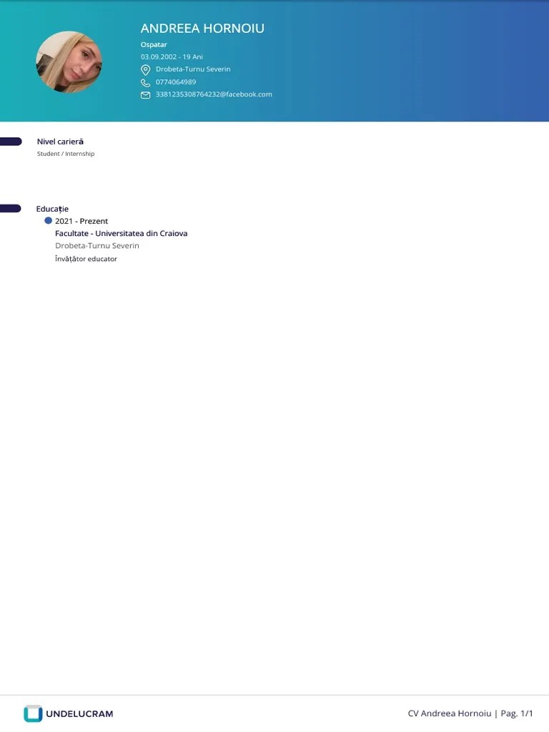 Undelucram - CV - Andreea Hornoiu | PDF