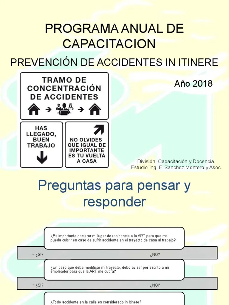 Programa Anual De Capacitación Sobre Prevención De Accidentes In Itinere | PDF
