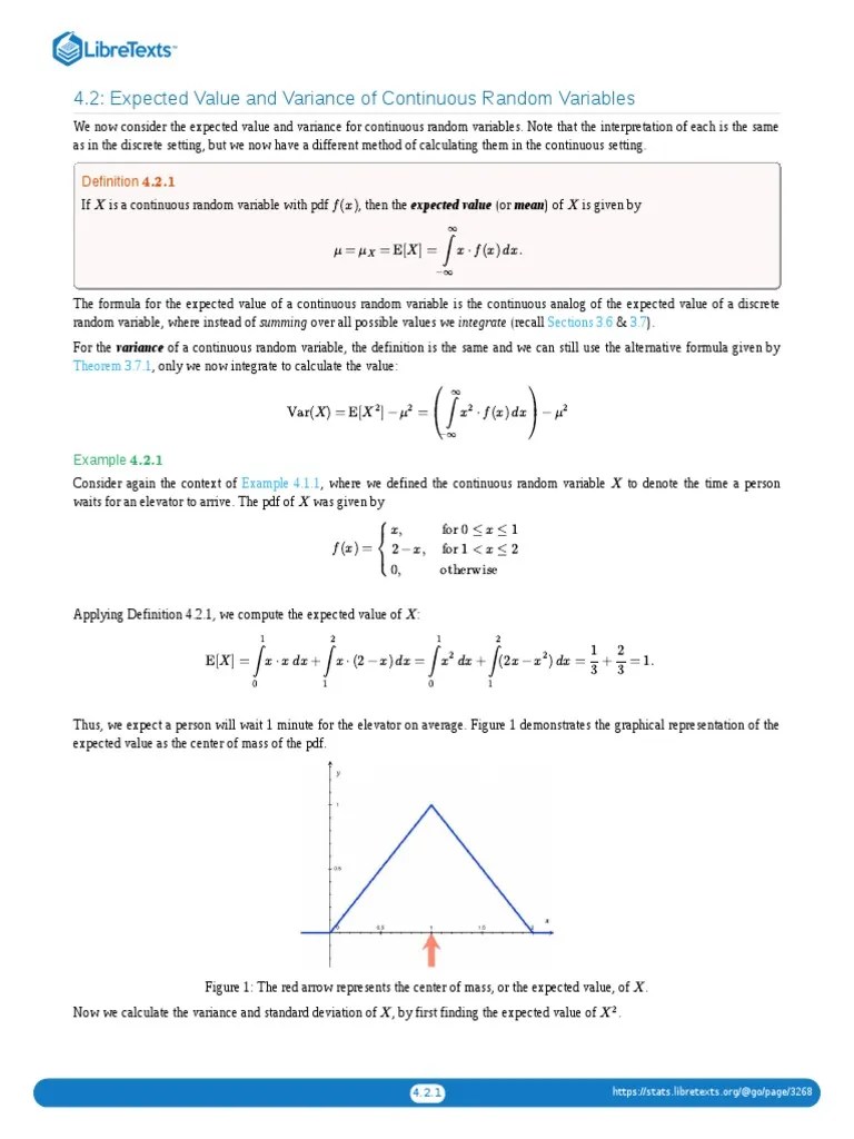 4.2 Expected Value And Variance Of Continuous Random Variables | PDF ...