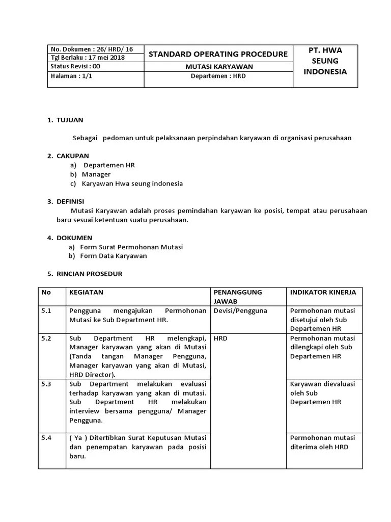 14 SOP Fix PROSEDUR MUTASI KARYAWAN. | PDF