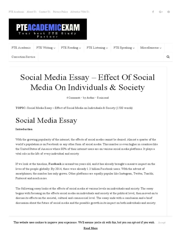 Social Media Essay - Effect Of Social Media On Individuals & Society ...
