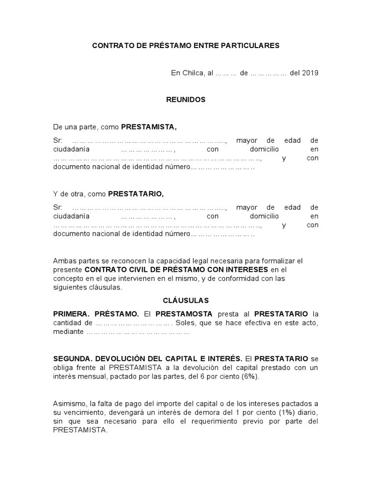 Contrato De Préstamo Entre Particulares | PDF | Gobierno | Derecho Privado