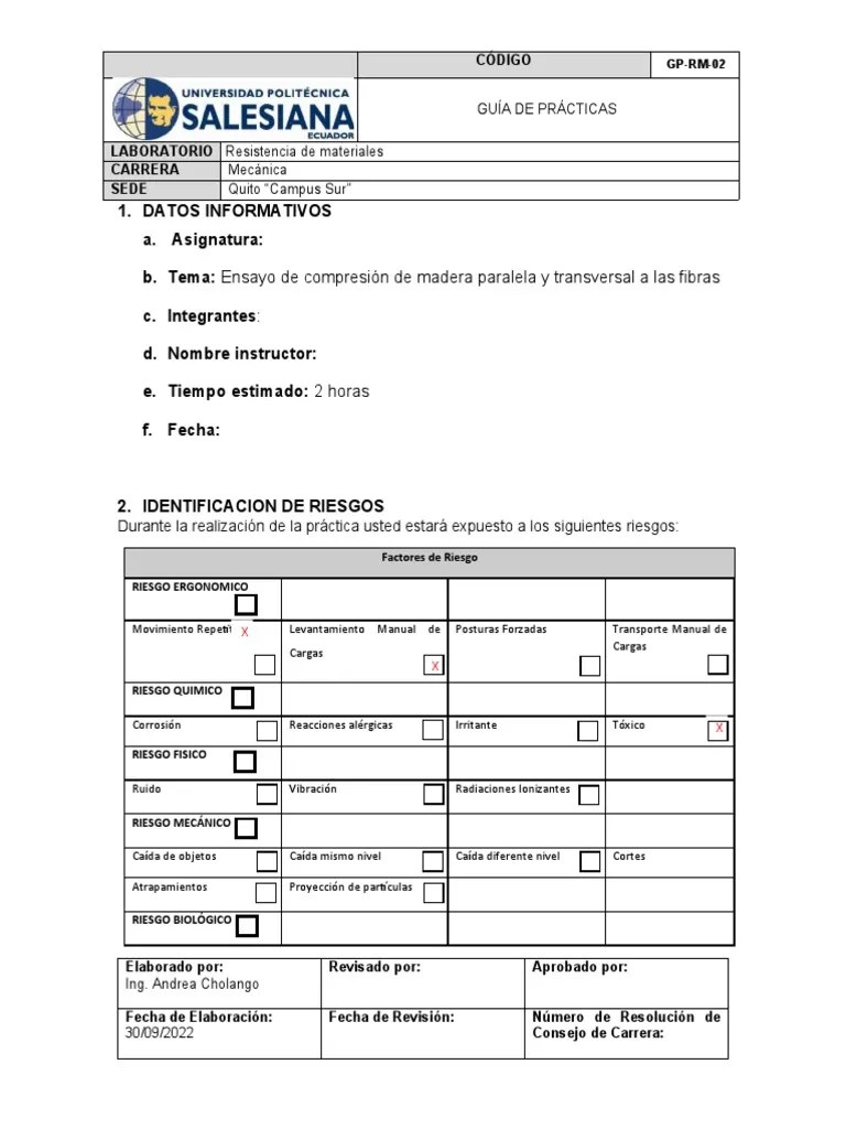 Guía De Práctica 2 - Compresión En Madera | PDF | Madera | Laboratorios