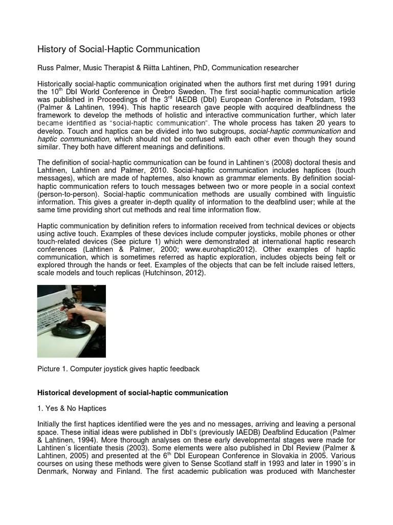 History Of Social Haptic Communication - With Examples Of Haptics | Download Free PDF ...