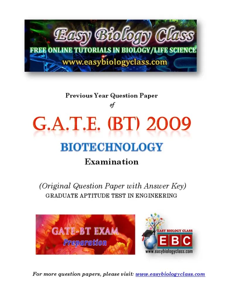 GATE BT 2009 Biotechnology Question Paper | PDF