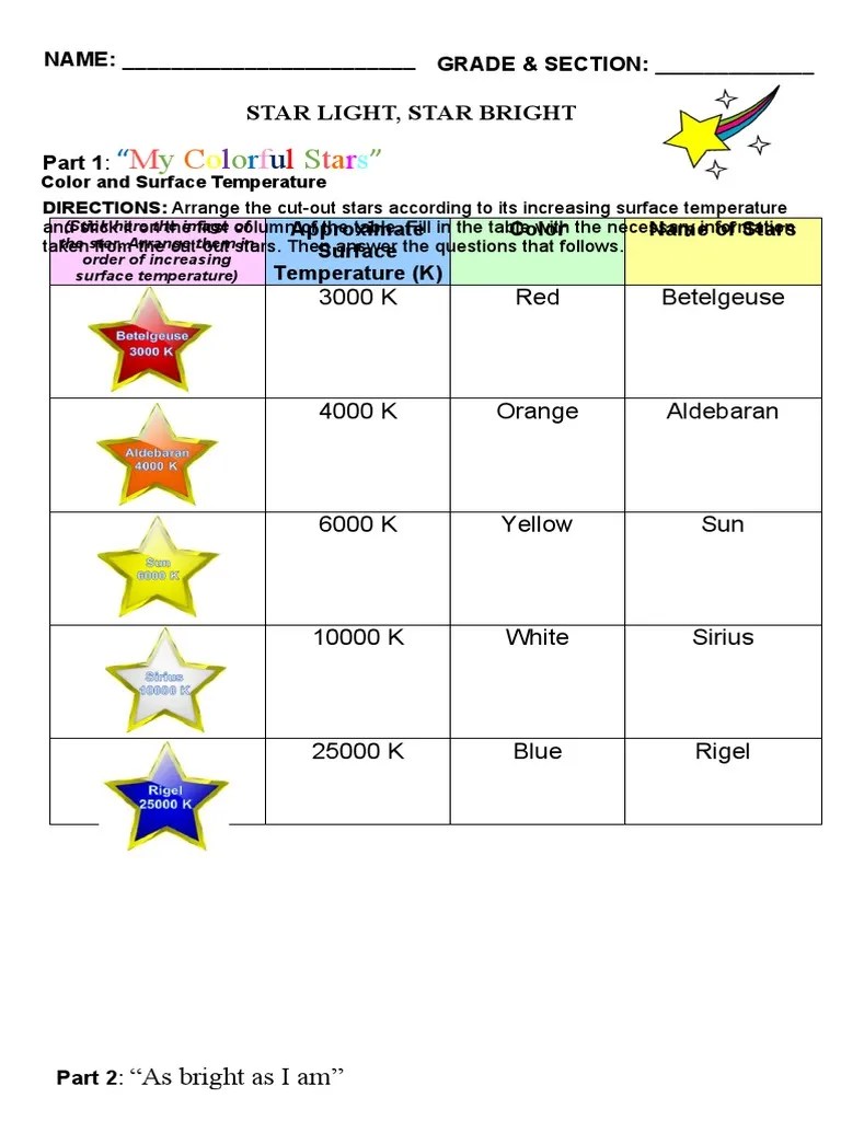 Activity Sheet Stars | PDF | Teaching Methods & Materials | Science ...
