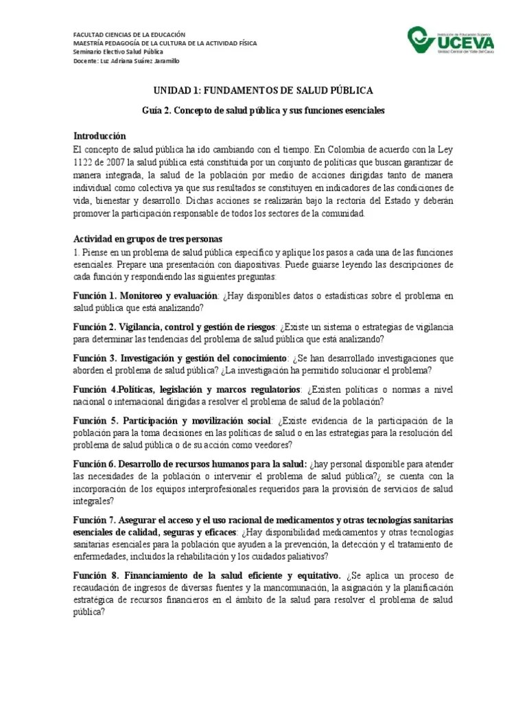 Guía 2 Conceptos Salud Publica Y Funciones Esenciales | PDF | Salud ...