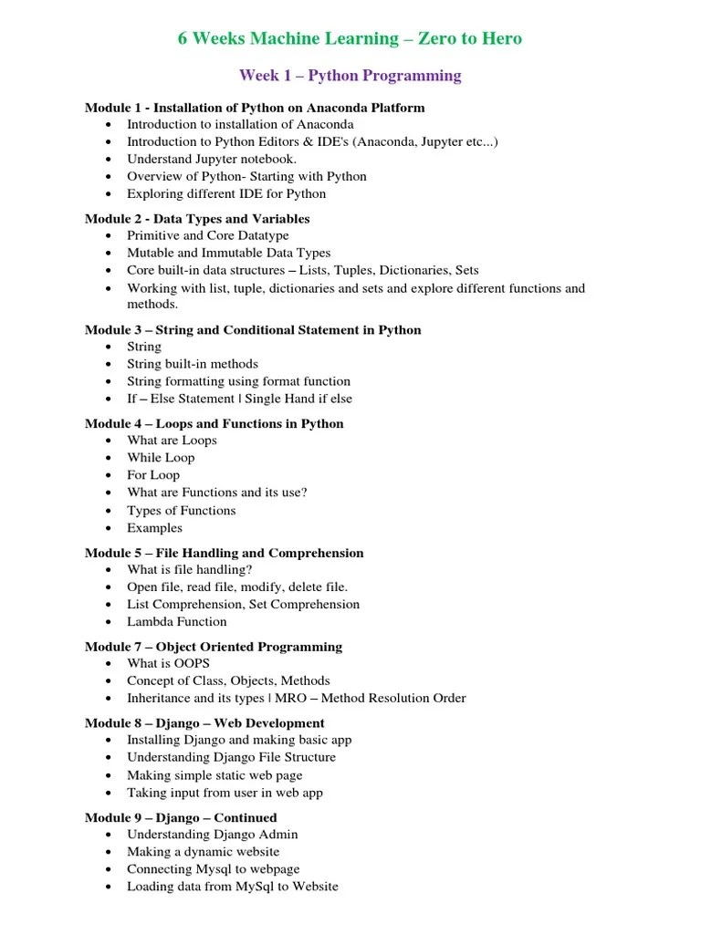 Machine Learning Zero To Hero 6 Weeks | PDF | Machine Learning ...