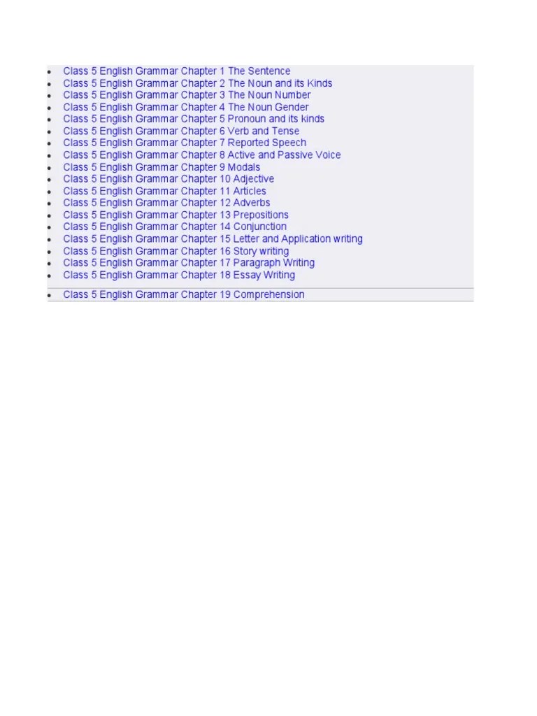 Class 5 English Grammar Chapter 1 The Sentence | PDF