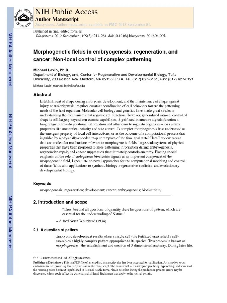 Morphogenetic Fields In Embryogenesis, Regeneration, And Cancer - Non ...