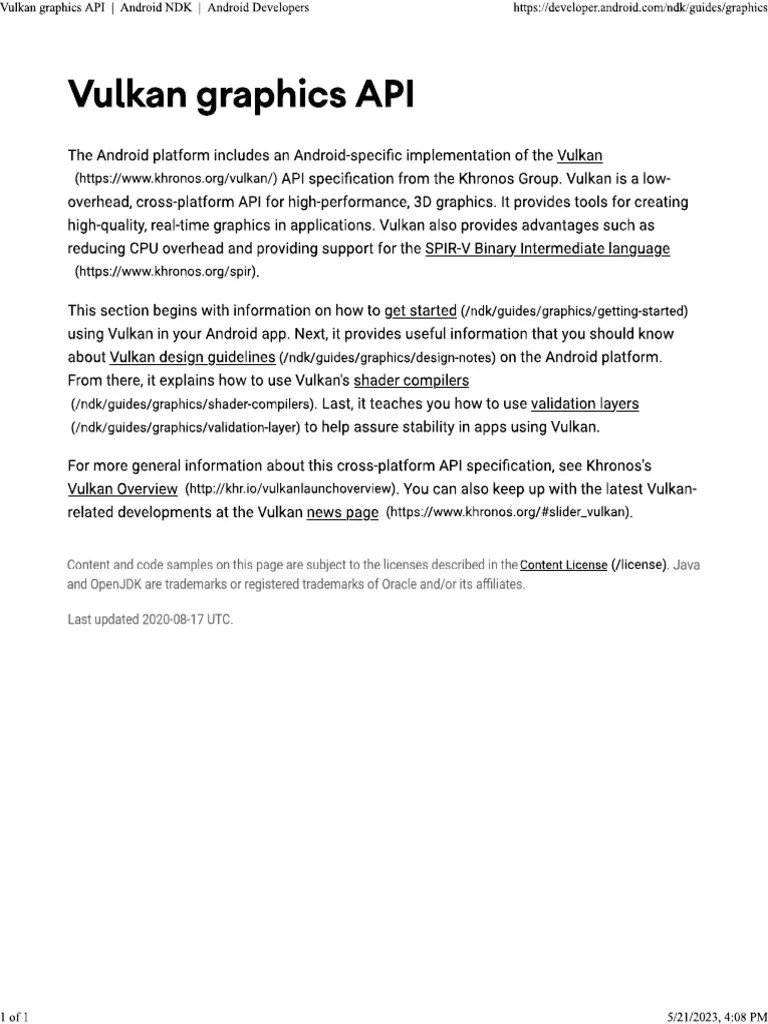 Vulkan Graphics API Android NDK Android Developers | PDF