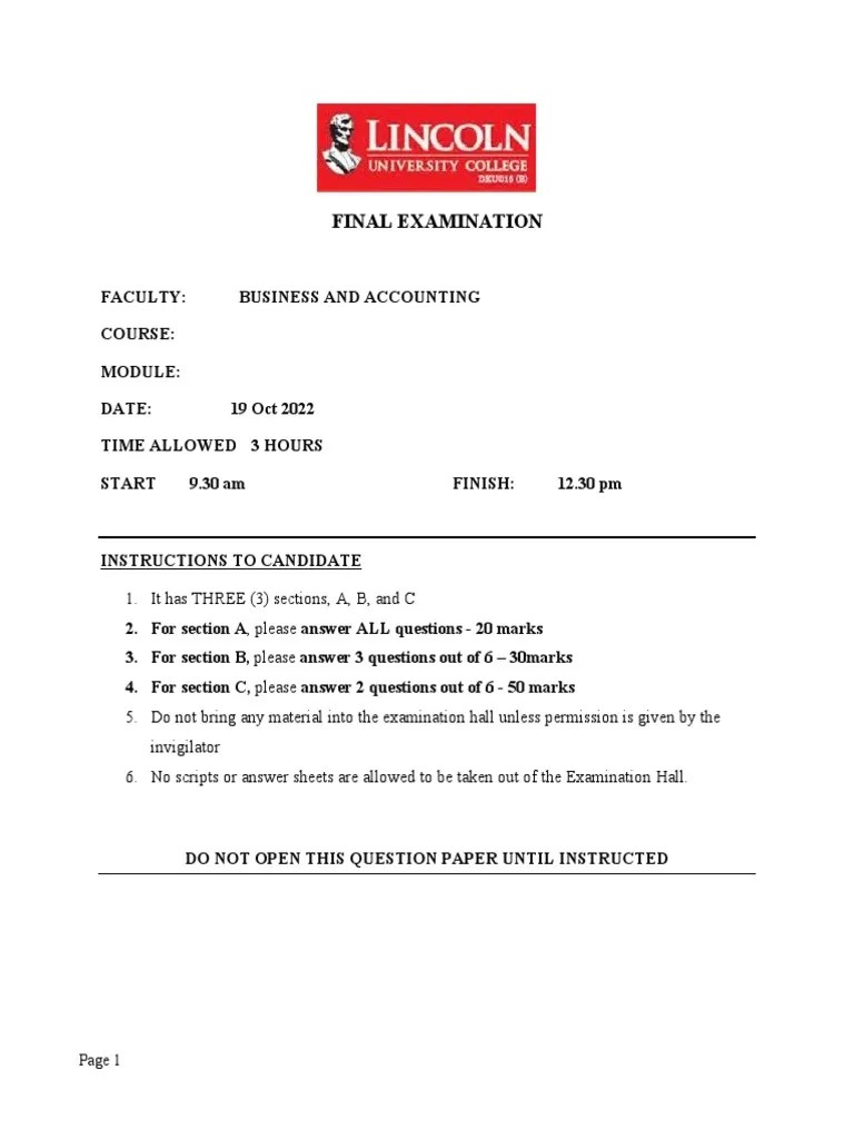 Final Exam - Introduction To Accounting Set 1 - Questions | PDF ...