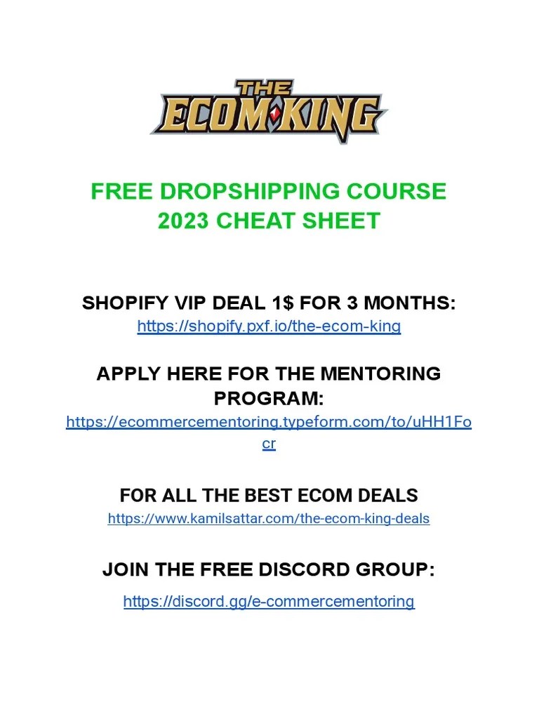 Free Dropshipping Course 2023 Cheat Sheet | PDF | Search Engine Optimization | United States ...