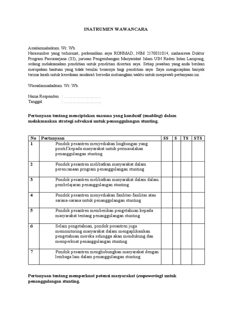 Contoh Instrumen Wawancara | PDF