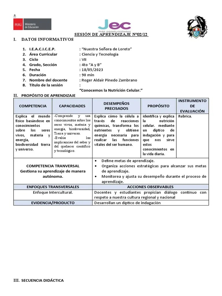 2.SESIÓN DE APRENDIZAJE 4to-1 | PDF | Metabolismo | Química