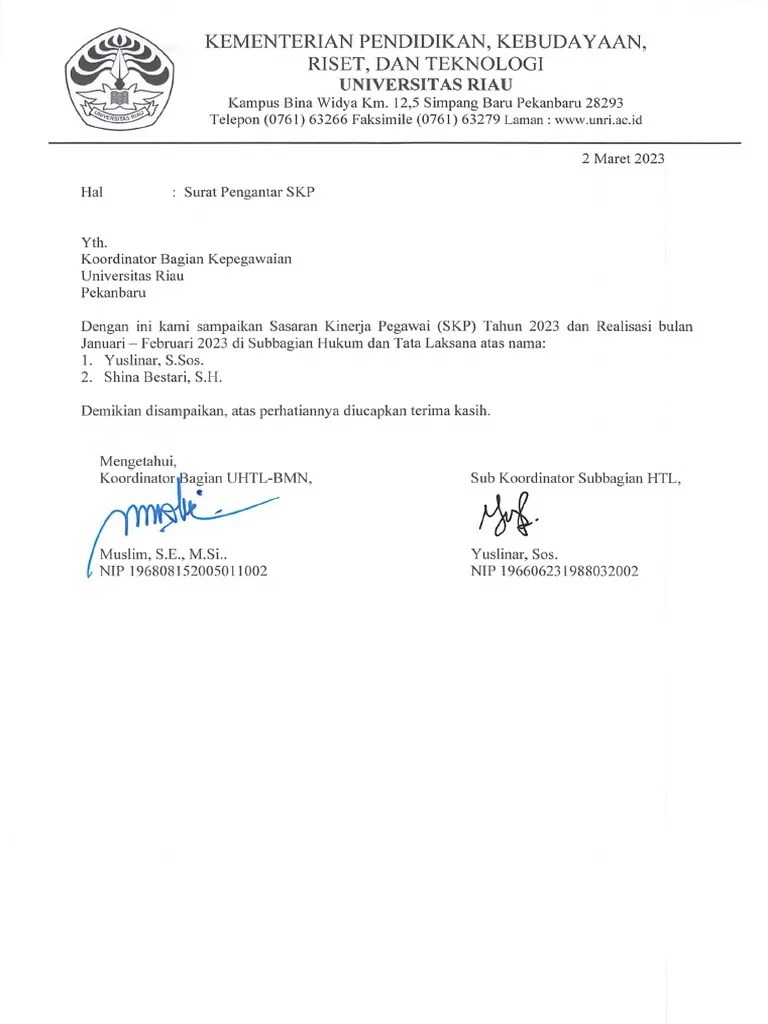 Surat Pengantar SKP Jan-Feb 2023 | PDF