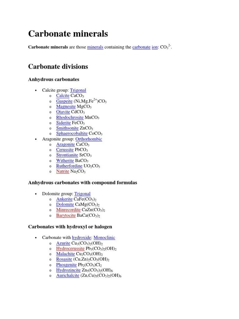 Carbonate Minerals | PDF | Minerals | Classification Of Minerals