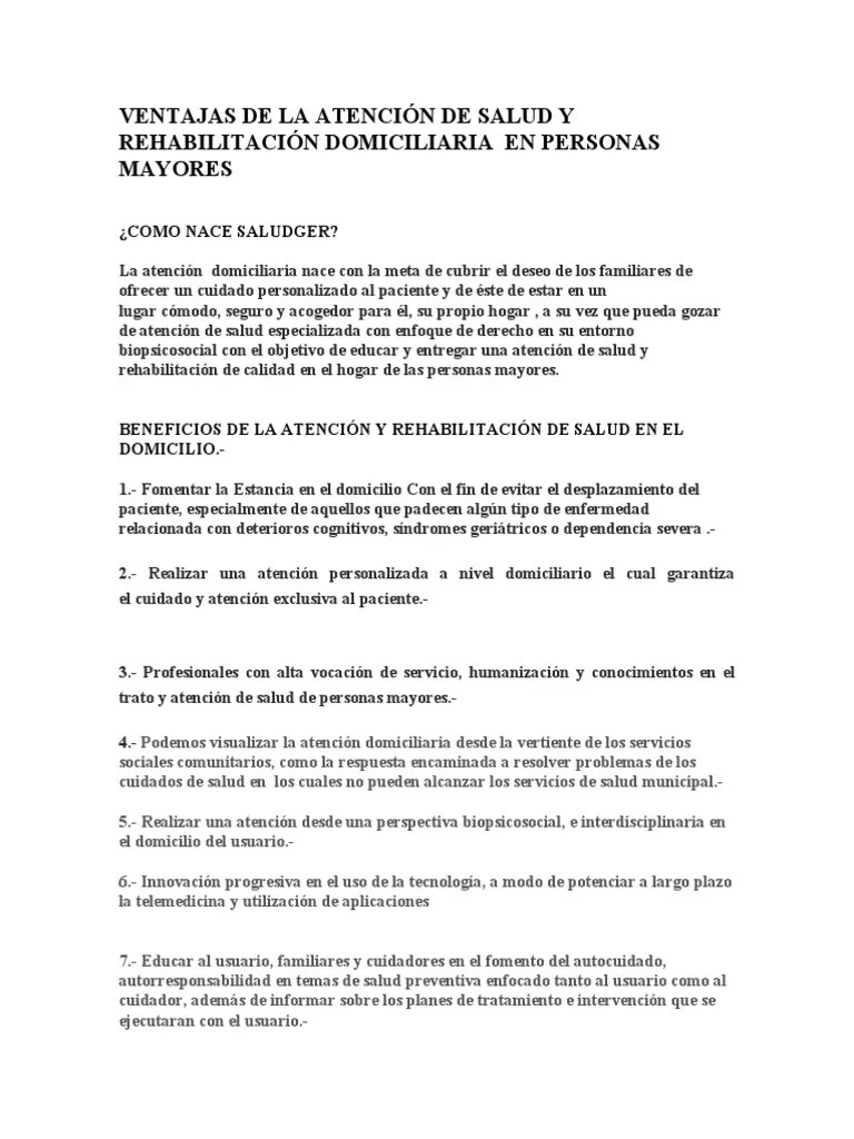 Ventajas De La Atencion Domiciliaria | PDF
