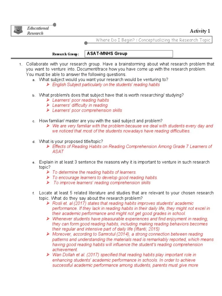 Activity 1 | PDF | Reading Comprehension | Learning
