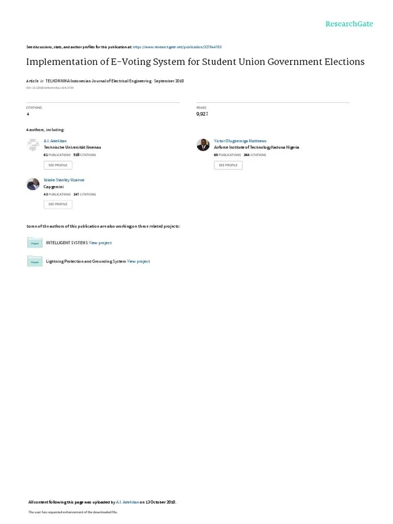 Implementation Of E-Voting System For Student Union Government ...