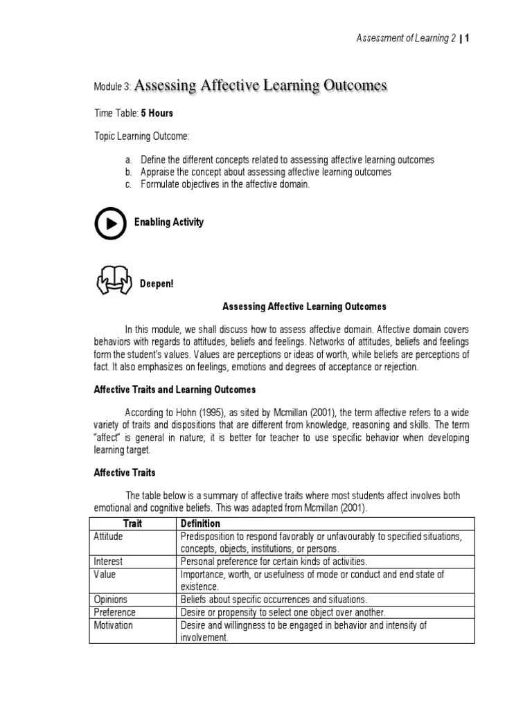 Assessing Affective Learning Outcomes | PDF | Affect (Psychology ...