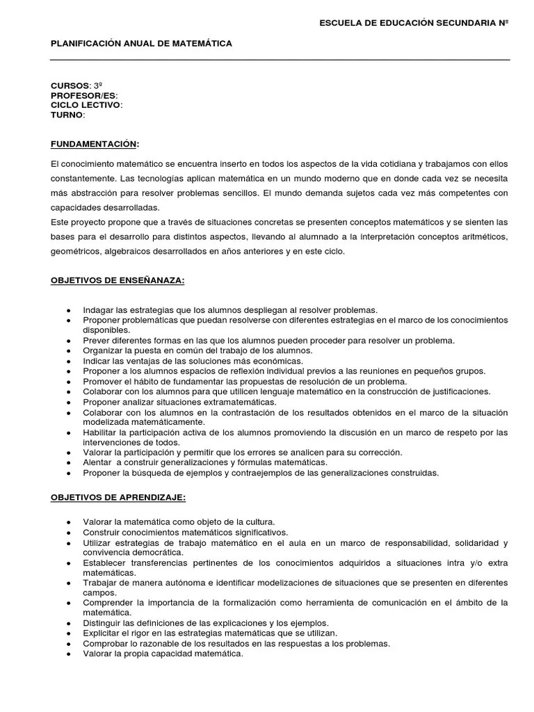 Planificacion Anual 3er Año | PDF