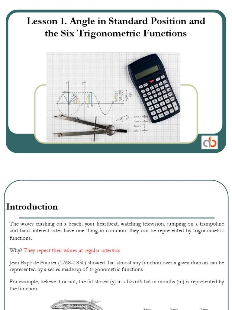 Lesson 1 - Angle In Standard Position And The Six Trigonometric Functions | PDF | Trigonometric ...