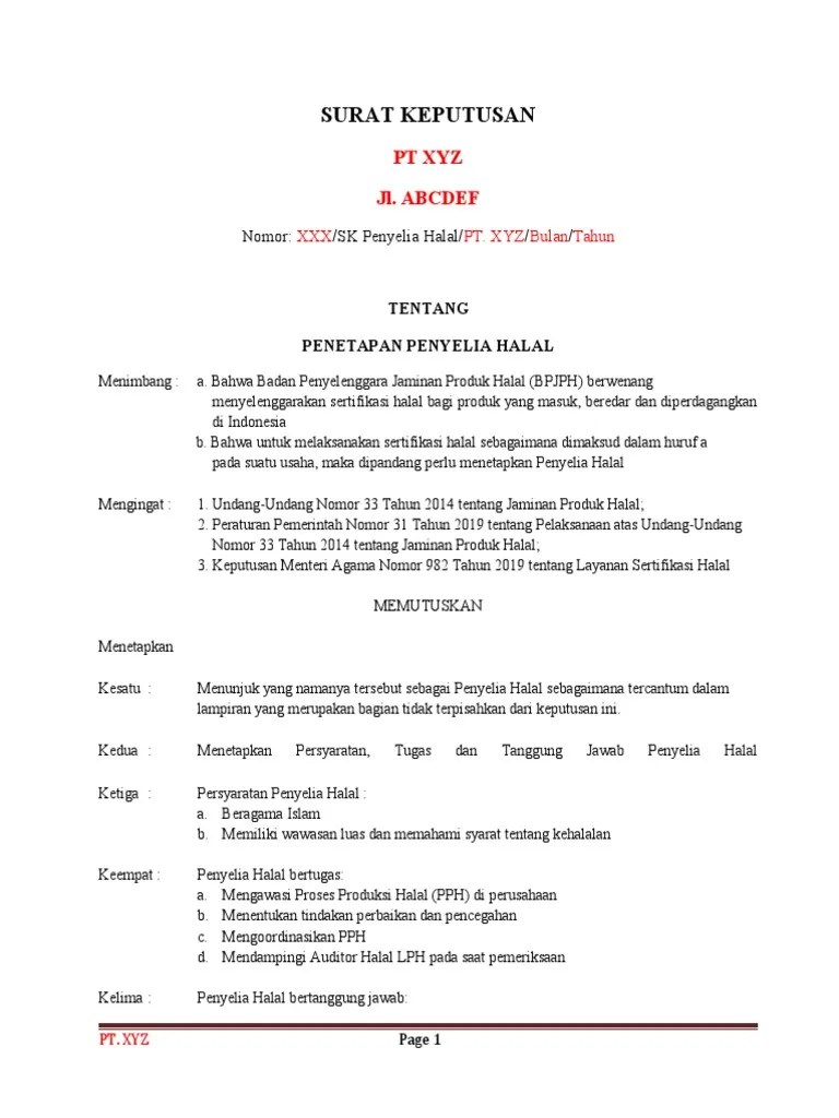 Template SK Penyelia Halal | PDF