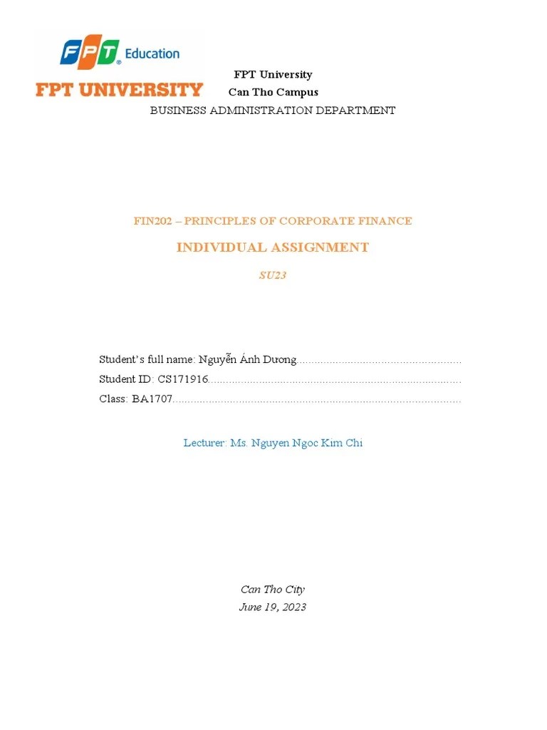 FIN202 - SU23 - Individual Assignment | PDF | Equity (Finance) | Revenue