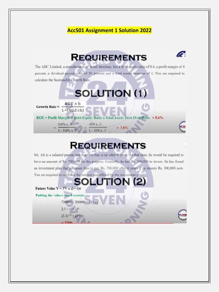 Acc501 Assignment 1 Solution 2022 | PDF