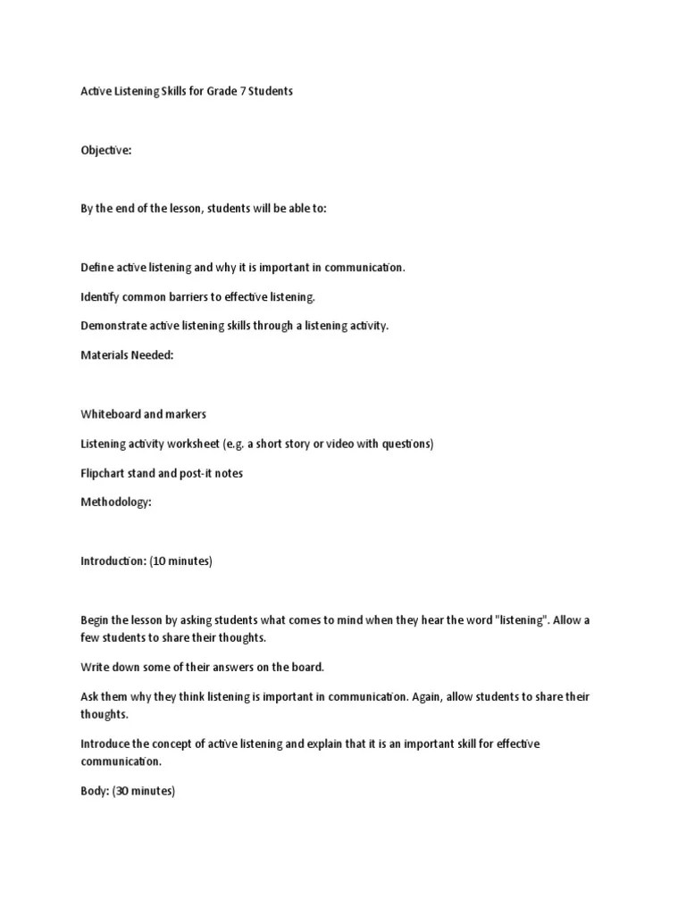 Active Listening Skills For Grade 7 Students | PDF | Communication ...