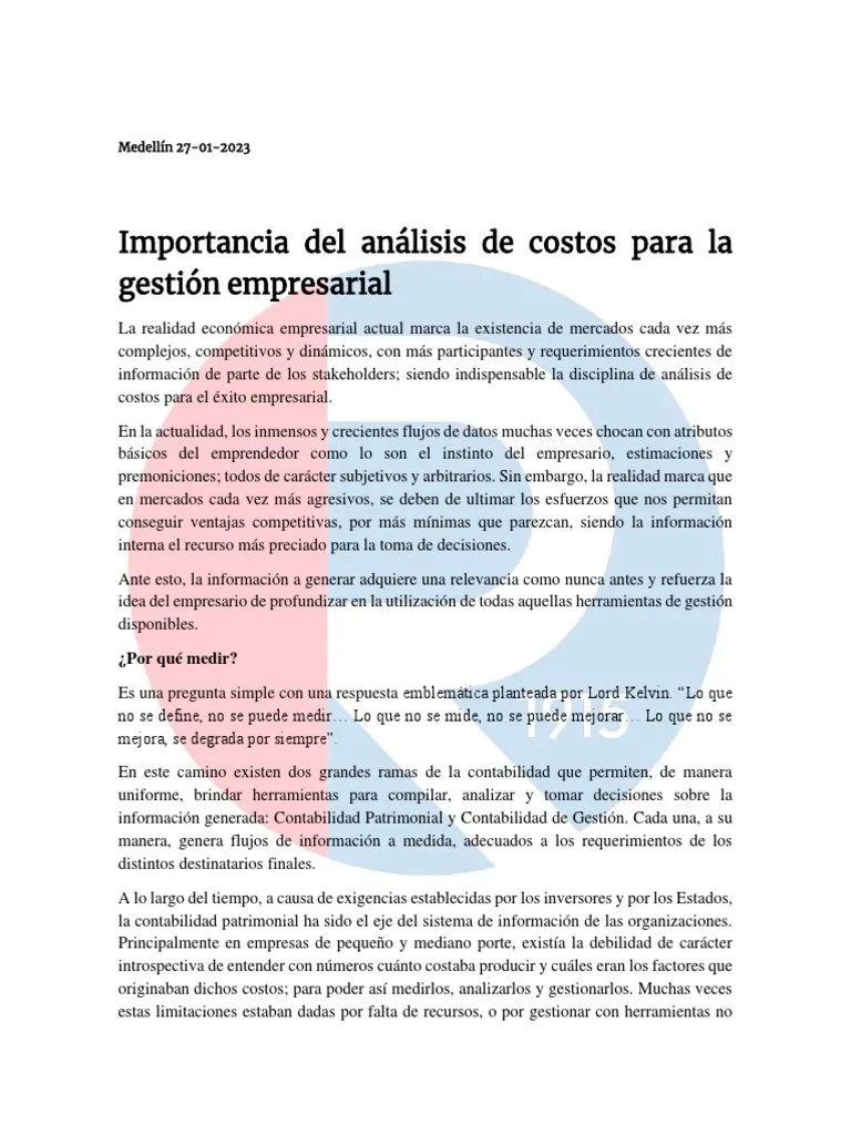 Importancia Del Análisis De Costos Para La Gestión Empresarial | PDF ...