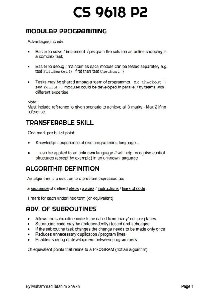 CS P2 Notes | PDF | Parameter (Computer Programming) | Computer Program