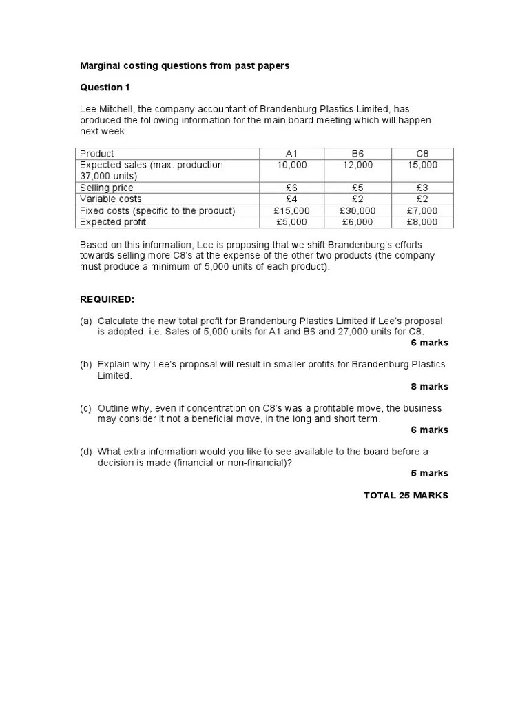Marginal Cost Questions - Past Exam | PDF | Investing | Market (Economics)
