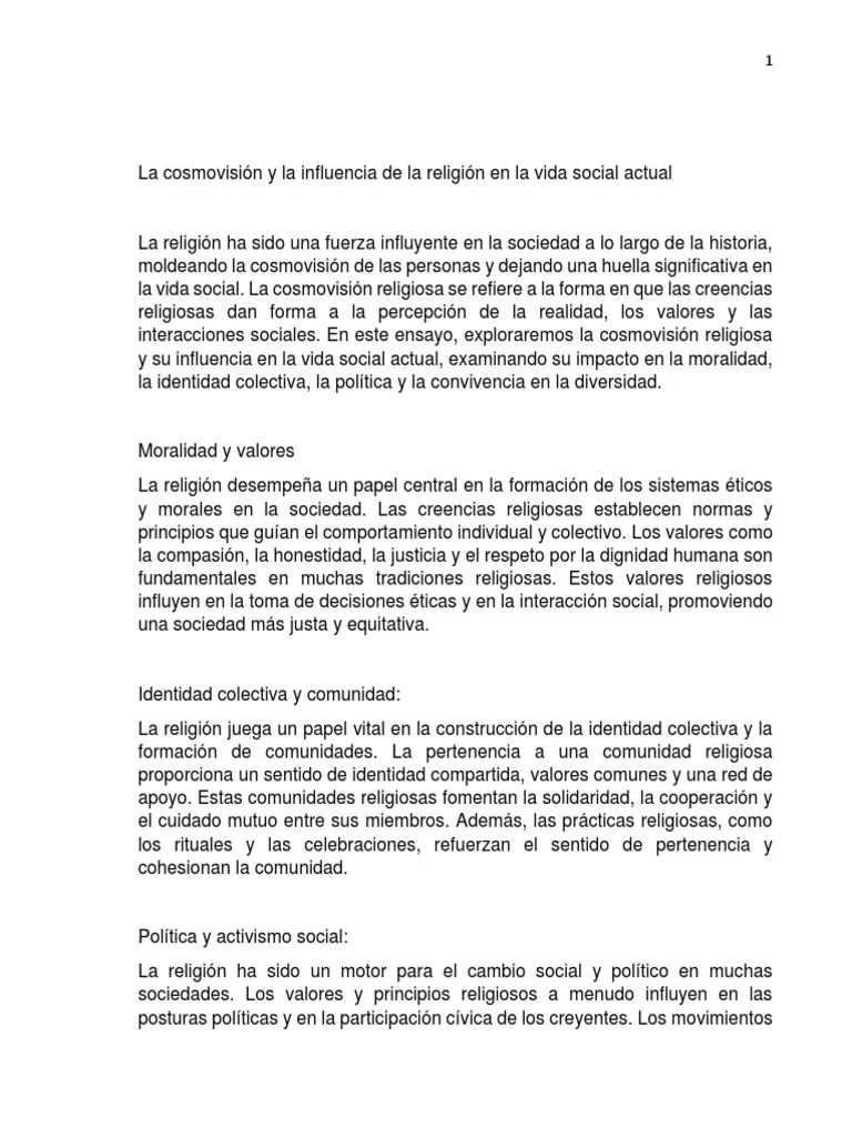 La Cosmovisión Y La Influencia De La Religión En La Vida Social Actual | PDF | Sociedad | Moralidad