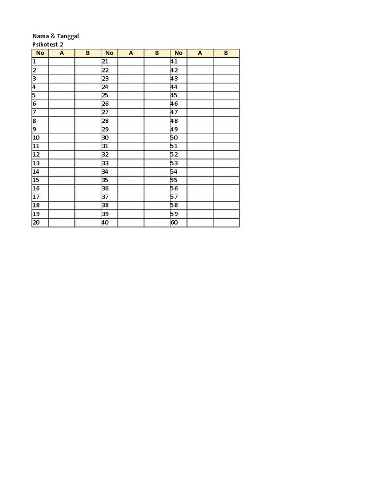 Answer Sheet - Psikotest 2 | PDF