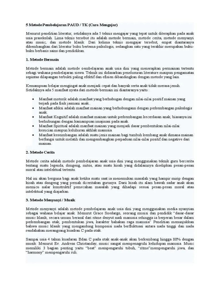 5 Metode Pembelajaran PAUD | PDF
