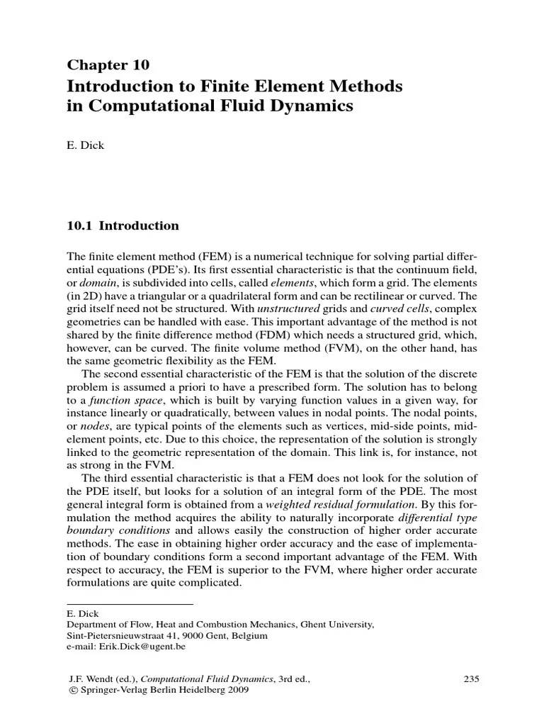 Introduction To Finite Element Methods In Computational Fluid Dynamics ...