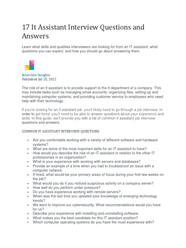 17 It Assistant Interview Questions And Answers | PDF | Computer ...