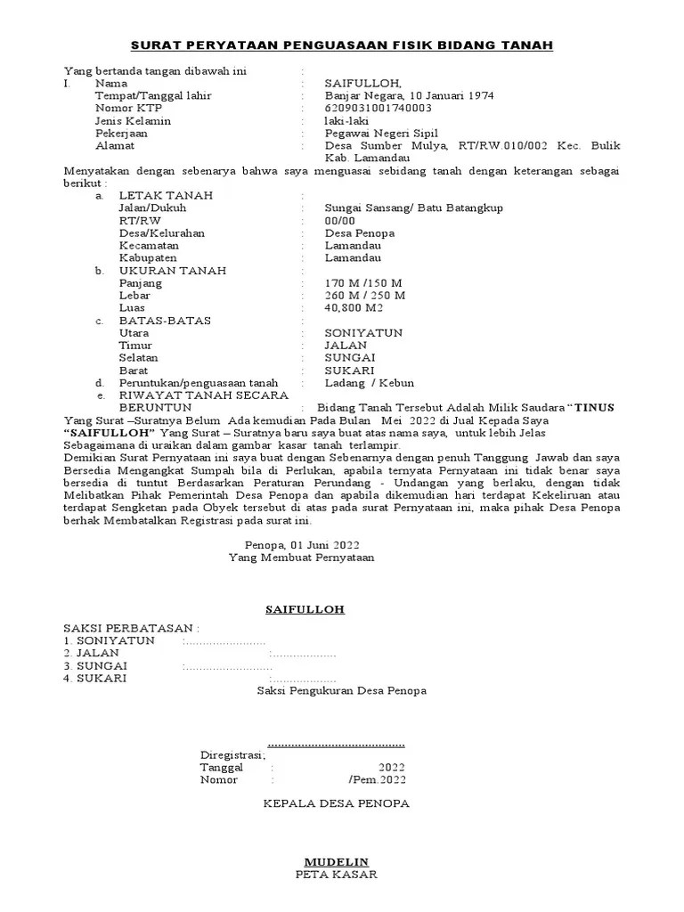 Surat Keterangan Tanah 01 | PDF