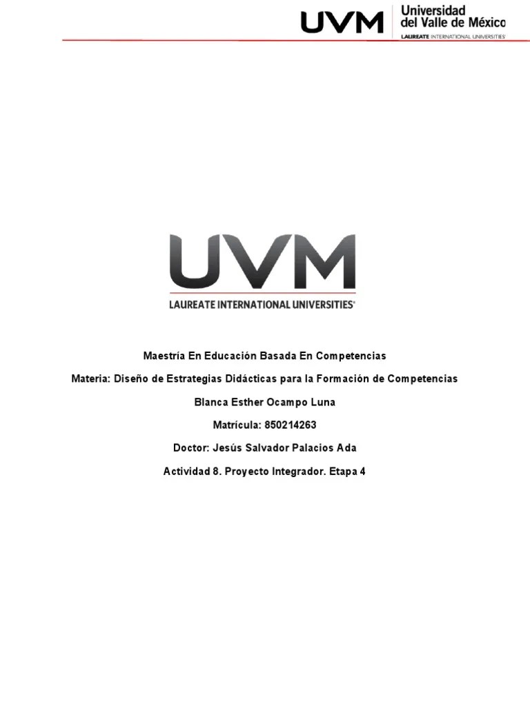 Actividad 8. Proyecto Integrador. Etapa 4 | PDF | Evaluación | Aprendizaje