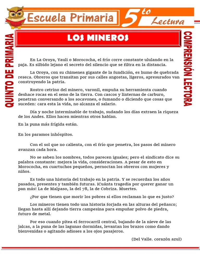 Los Mineros Para Quinto Grado De Primaria | PDF