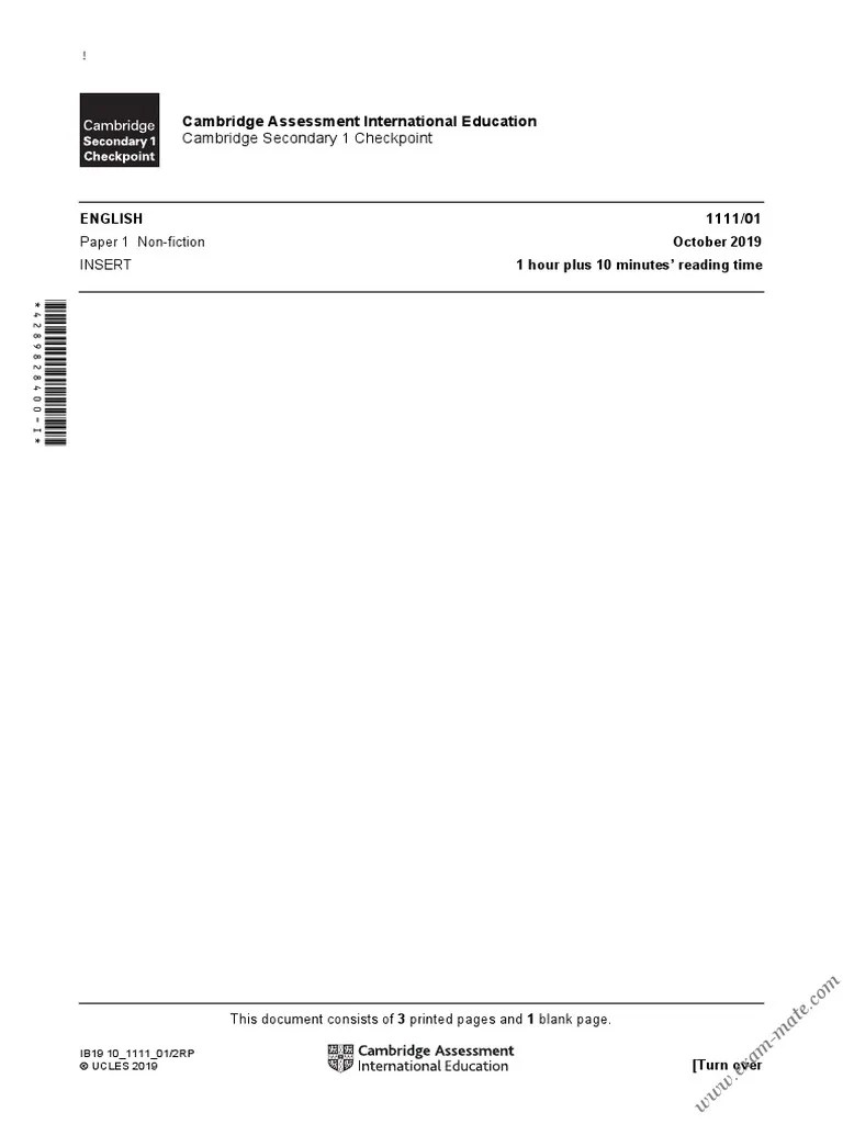 2019 - Eng - 1111 - W19 - QP - 10 - Paper 1 - Question | PDF