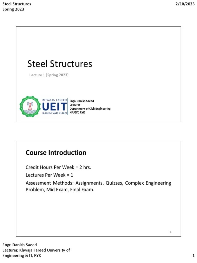 Steel Structures - Lecture 1 | Download Free PDF | Deformation (Engineering) | Yield (Engineering)