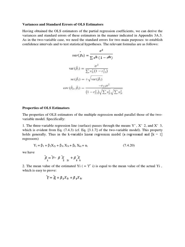 Variances And Standard Errors Of OLS Estimators | PDF