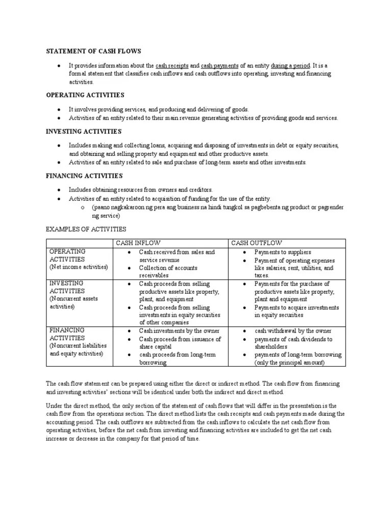 Statement Of Cash Flows | PDF | Revenue | Debits And Credits