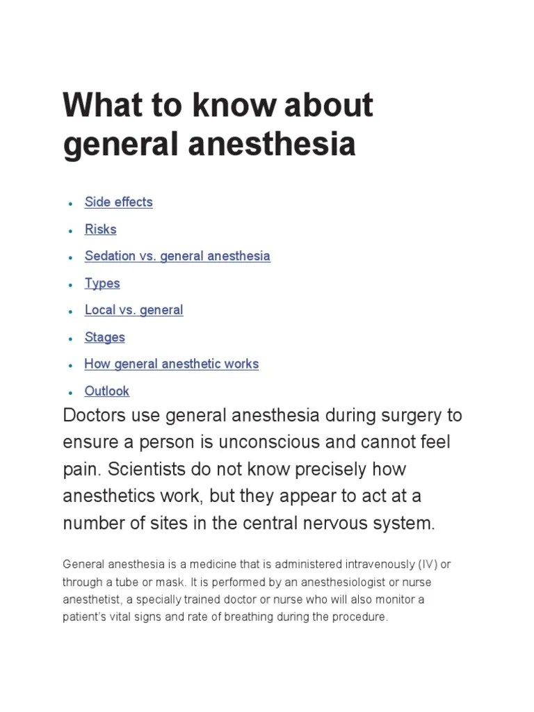 What To Know About General Anesthesia | PDF | Anesthesia | Surgery
